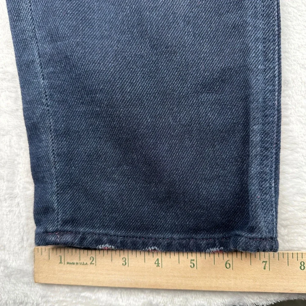 Guess Slim Angels Mens 33x32 Dark Wash Distressed Rip Repair Red Lining Jeans
